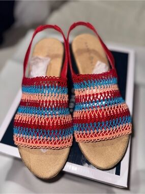 Karen Scott Womens Meramm Open Toe Wedge Sandals Multi Size US8 New W/Box